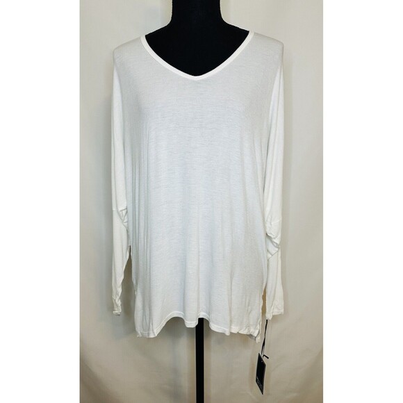 MICHAEL LAUREN Oversized White Ribbed Draped V-Neck Long Sleeve‎ Top XS NWT - Picture 1 of 8